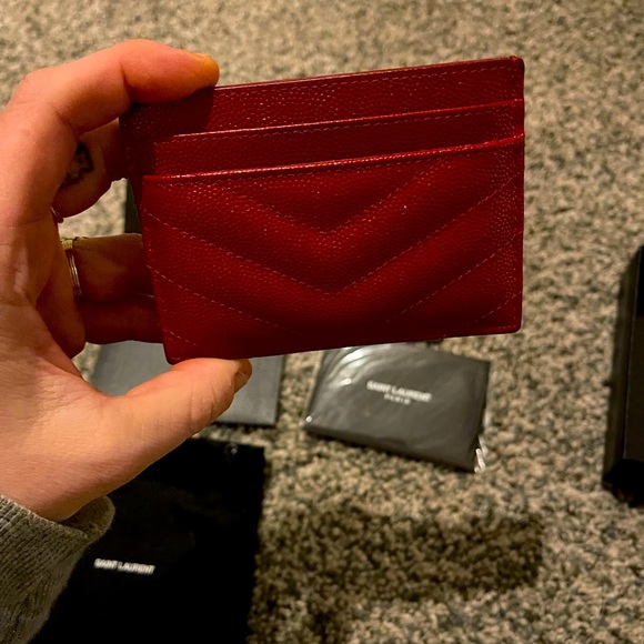 YSL Monogram Matelasse Leather Card Case in Red - Picture 8 of 9